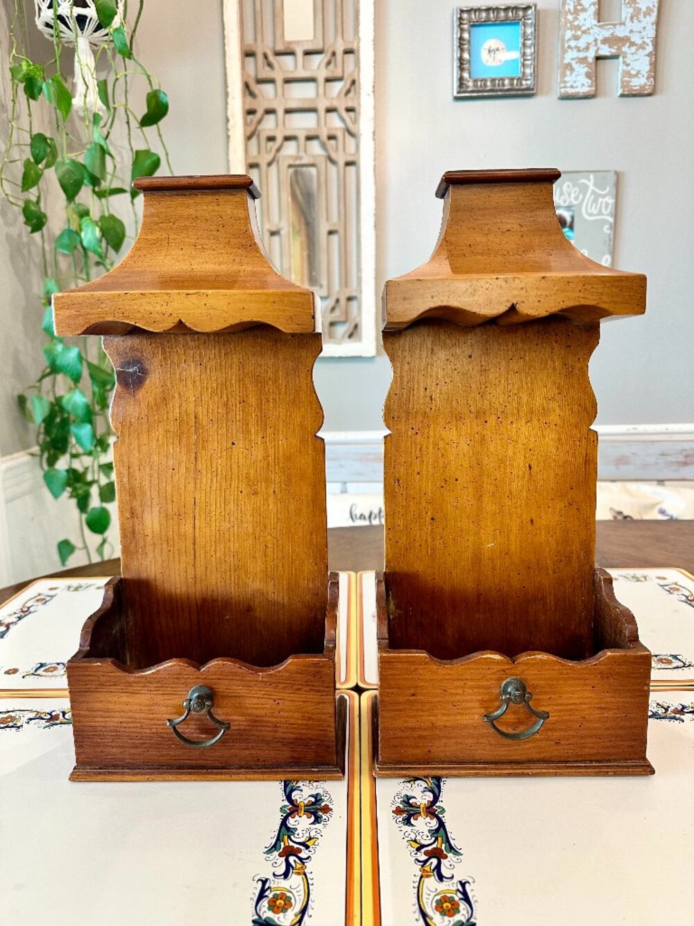 Vintage Alfred Assid Wooden Wall Mount or Counter Box with Metal Liner